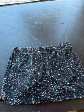 Black Floral Mini Skirt with Teal Accents